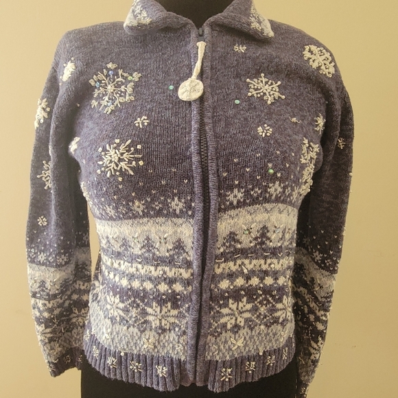 Heirloom Collectibles Zip Up Snowflake Ugly Sweater Size PM - Picture 5 of 11